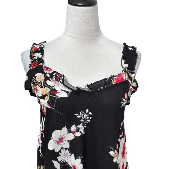 Gibson Look Tank Top Ruffle Detail Rayon Floral Black/Multicolor Women's S NWOT - Picture 2 of 8